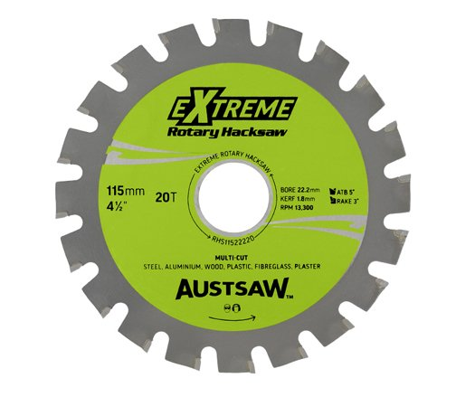 AUSTSAW 115MM ( 4.5IN) ROTARY HACKSAW BLADE 22.2MM BORE 20 TEETH